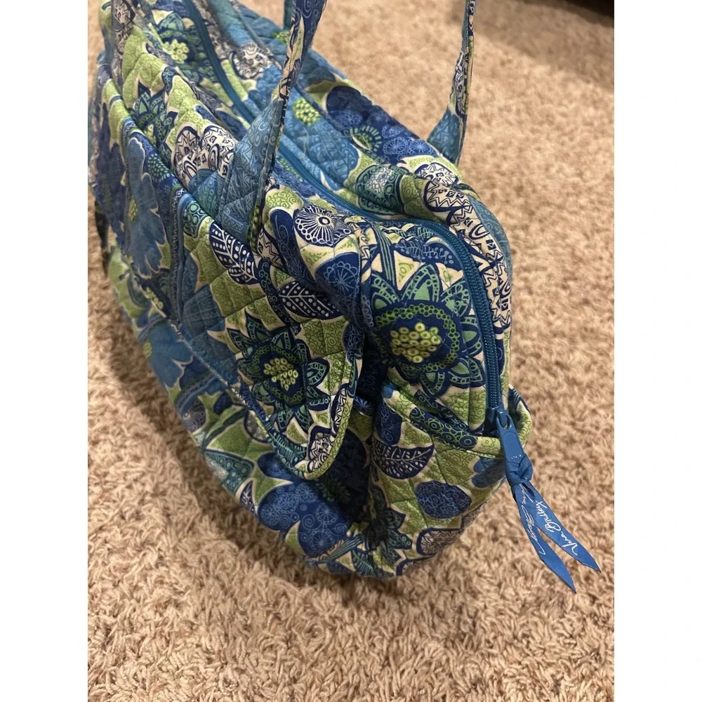 Vera Bradley Indigo Pop Quilted Multi-Use‎ Tote Diaper Travel Bag Green Floral